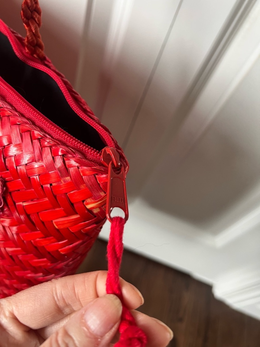 Vintage Red Woven Tote Bag with Decorative Fish and Shell Accents by Oggi Domani - Picture 11 of 14
